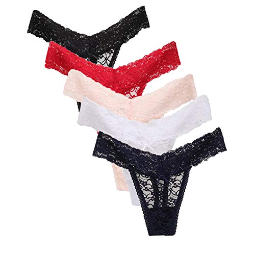 Pack of 5 Lace V-Thong Cheeky Panties for Women