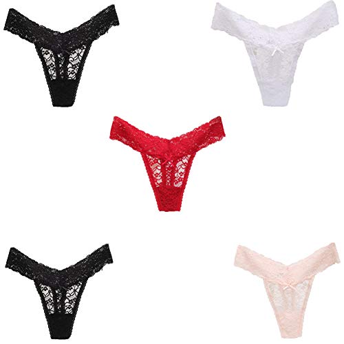 Pack of 5 Lace V-Thong Cheeky Panties for Women
