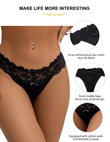 Black Lace G-string Thong Panties for Women XS-S