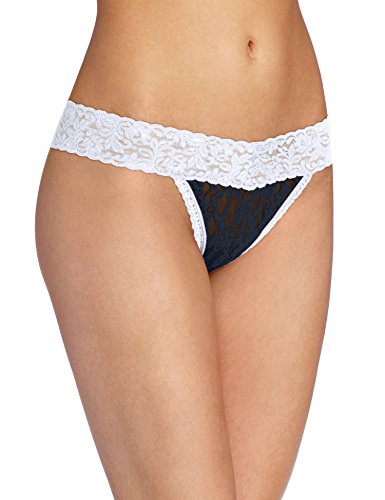 Maidenform Lace Thong Panty, White/Navy, One Size