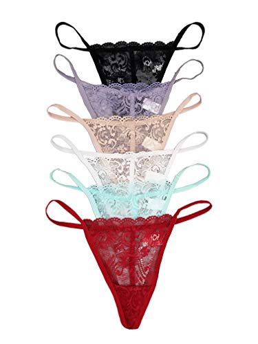 Sexy Floral Lace G-String Thong Panties - 6 Pack