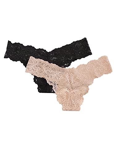 2 Pack Smart & Sexy Lace Thong Panty Buff/Black
