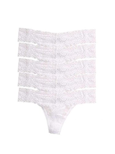 5-Pack Stretchy Lace Low Rise Thongs - White