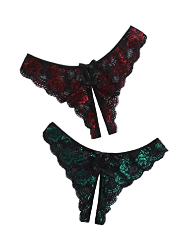 Floerns Plus Size 2 Pack Lace V-Strings Thong