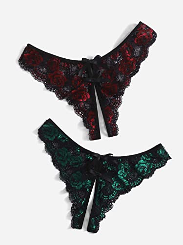 Floerns Plus Size 2 Pack Lace V-Strings Thong