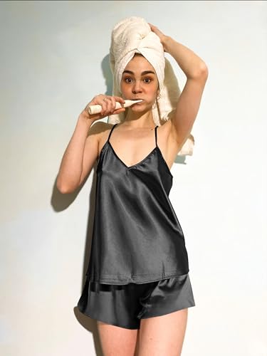 Ekouaer Silk Pajama Set, V-Neck Cami with Shorts