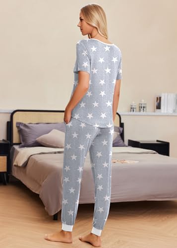Ekouaer Pajamas Set Womens 2 Piece Lounge Set Short Sleeve Pjs Joggers Pants Sleepwear with Pockets