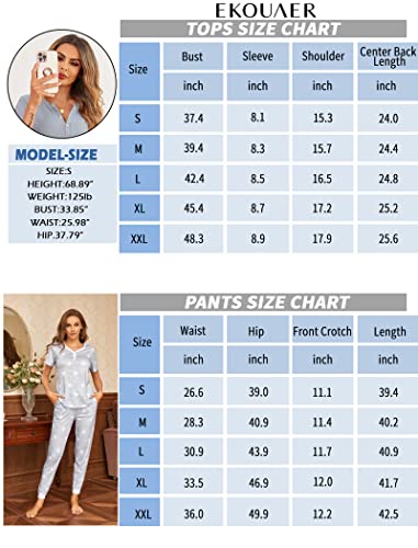 Ekouaer Pajamas Set Womens 2 Piece Lounge Set Short Sleeve Pjs Joggers Pants Sleepwear with Pockets