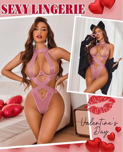 Avidlove Women's Valentines Strappy Teddy Lingerie - Dark Pink