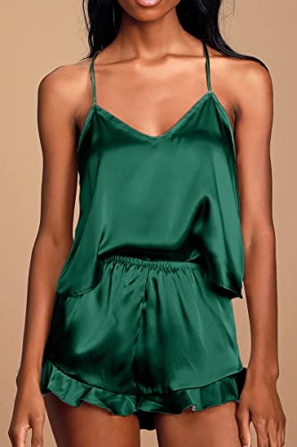 Sexy Silk Cami Pajama Set with Ruffled Shorts