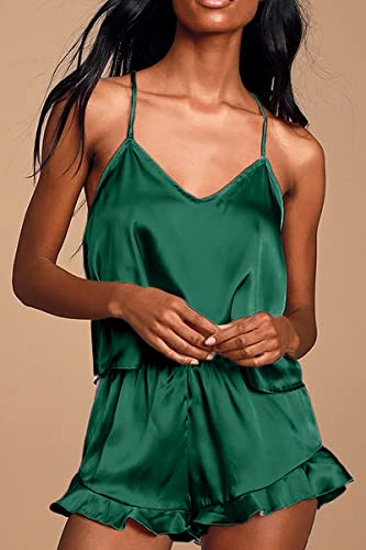 Sexy Silk Cami Pajama Set with Ruffled Shorts