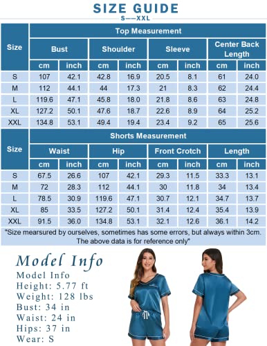 Ekouaer Silk Pajama for Women Short Sleeve Satin Pj Set Two Piece Soft Sleepwear Loungewear Casual Pjs for Summer Champagne Large