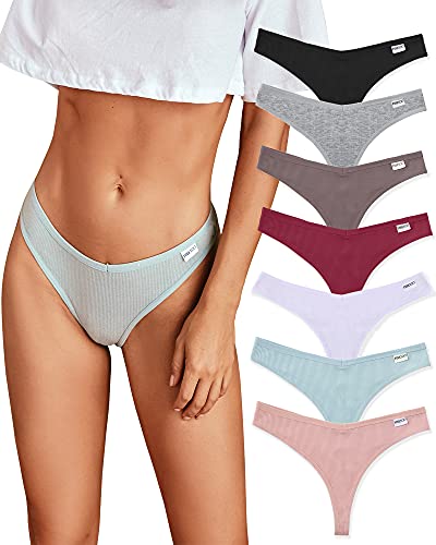FINETOO 7 Pack Cotton Thongs for Women, Sexy Hipster