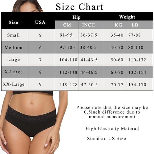 Cameway 5 Pack Womens Underwear Cotton Bikini Panties Lace Soft Hipster Panty Ladies Stretch Full Briefs (XX-Large, Multi A)