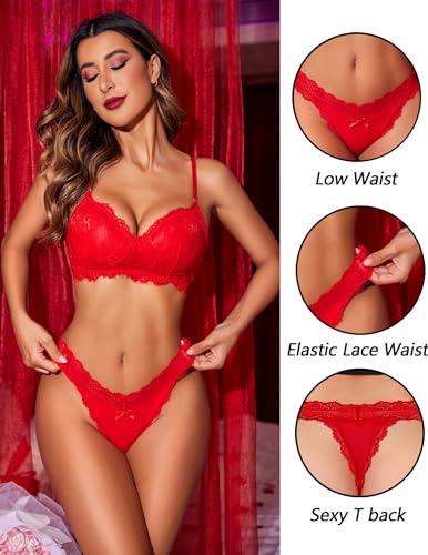 Avidlove Lace Low Rise Thong Cheeky Panties Red