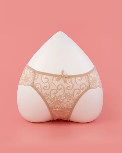 Lace Thong Panties with Back Coverage, Nude Color