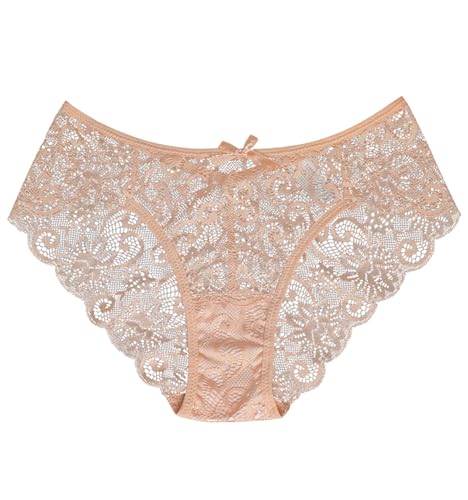 Lace Thong Panties with Back Coverage, Nude Color