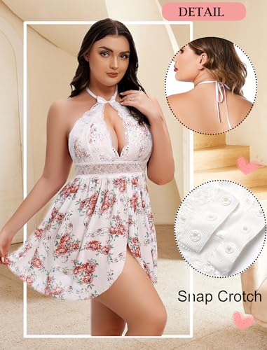 White Floral Lace Plus Size Sexy Babydoll