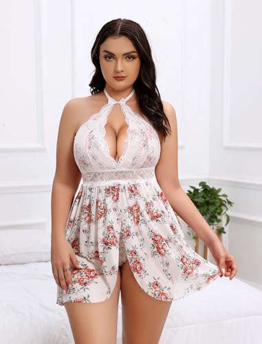 White Floral Lace Plus Size Sexy Babydoll
