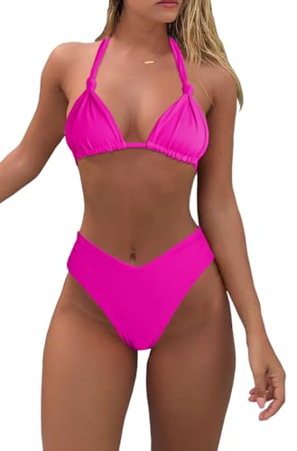 Rose Halter Bikini Set with Cheeky High Waisted Cut