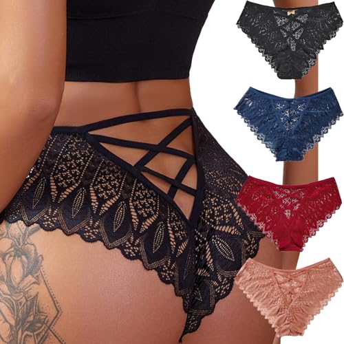 Lace Criss Cross Bikini Panties (4Pack L)
