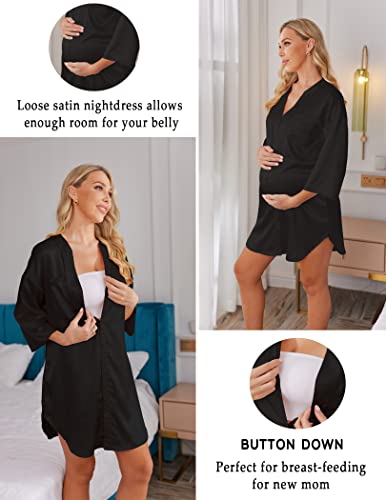 Ekouaer Silk Nightgown for Women Sleepshirt Button Down Pajamas Tops Satin Night Shirts Sleepwear