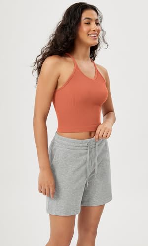 ODODOS Women's Crop Camisole 3-Pack Seamless Rib-Knit