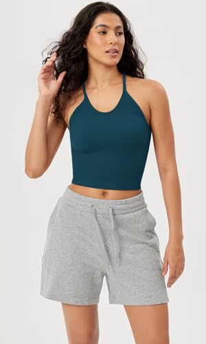 ODODOS Women's Crop Camisole 3-Pack Seamless Rib-Knit