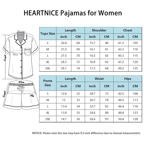 HEARTNICE Pajamas for Women, Button Down Pajama Shorts Set Soft Summer Solid Pjs Sets(Pink, L)