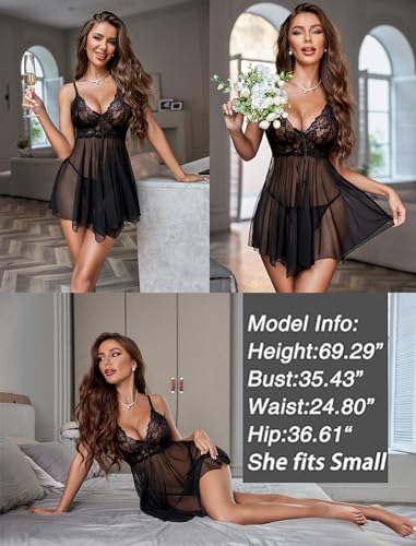 Avidlove Mesh Babydoll Set Black Chemise Lace