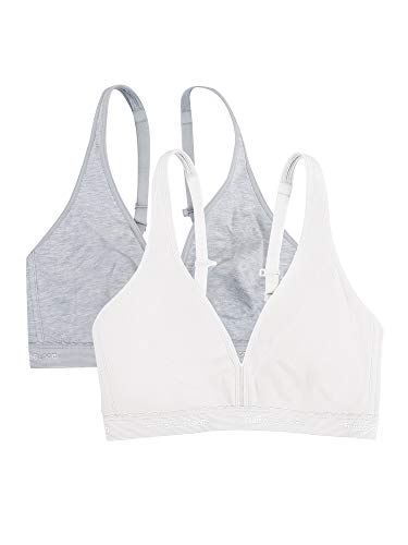 Fruit of the Loom Women's Cotton Bralette, Heather Grey/White