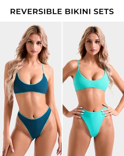 Green Blue High Waisted Thong Bikini Set Feminine