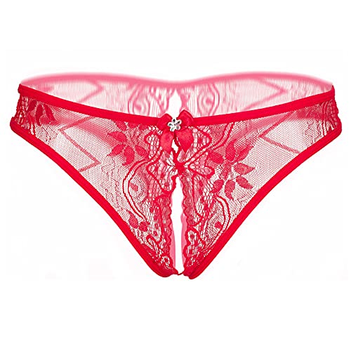 Taswuw Women's Sexy Red Lace Bowknot Thong Panties
