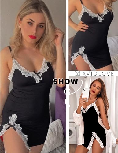 Avidlove Womens Sexy Black Lingerie Dress Negligee XL
