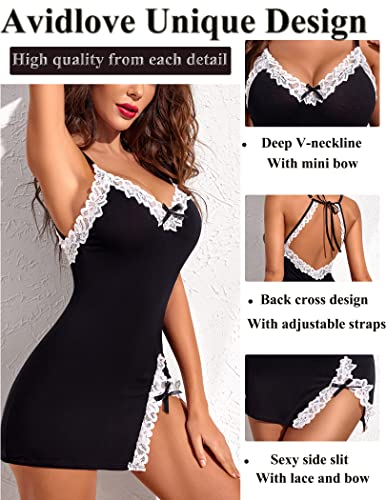 Avidlove Womens Sexy Black Lingerie Dress Negligee XL