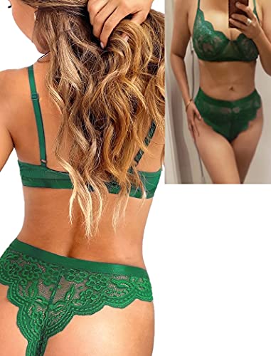 Green Lace Underwired Bra and Panty Set by Avidlove