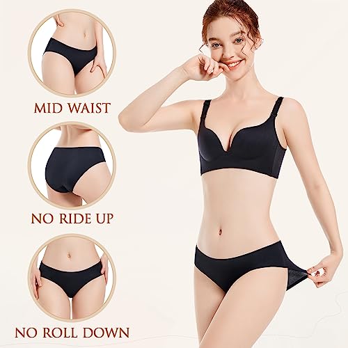 Cordaw Womens Seamless Underwear Ladies Panties No Show Invisible Soft Breathable Stretch Bikini Briefs 6 Pack-Black XL