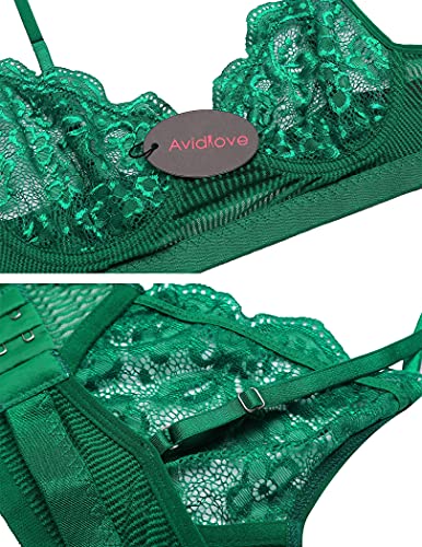 Green Lace Underwired Bra and Panty Set by Avidlove