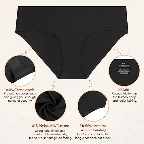 Cordaw Womens Seamless Underwear Ladies Panties No Show Invisible Soft Breathable Stretch Bikini Briefs 6 Pack-Black XL