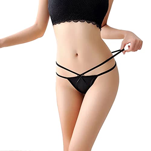 Strappy Thong High-Stretch Sexy Low Rise Panties Black