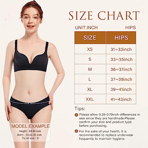 Cordaw Womens Seamless Underwear Ladies Panties No Show Invisible Soft Breathable Stretch Bikini Briefs 6 Pack-Black XL