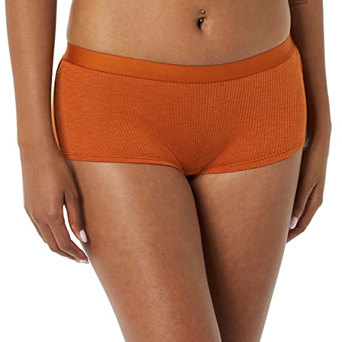 Amazon Essentials Pack of 4 Ribbed Boyshorts, Navy/Red/Brown