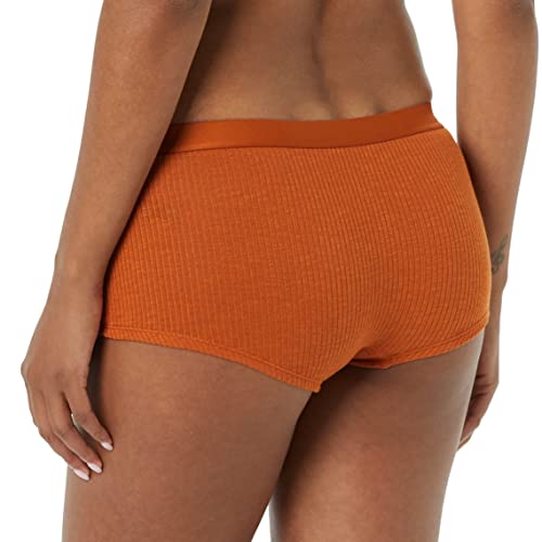 Amazon Essentials Pack of 4 Ribbed Boyshorts, Navy/Red/Brown