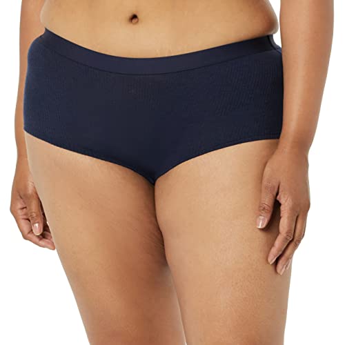 Amazon Essentials Pack of 4 Ribbed Boyshorts, Navy/Red/Brown