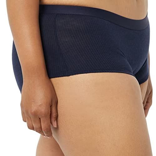 Amazon Essentials Pack of 4 Ribbed Boyshorts, Navy/Red/Brown