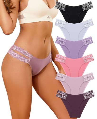 FINETOO Seamless Cheeky Bikini Panties V-waist Lace