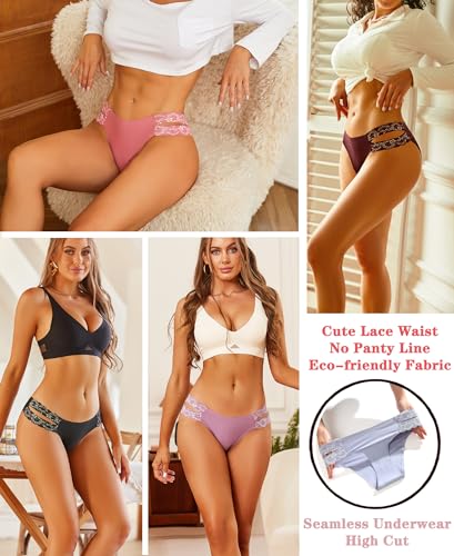 FINETOO Seamless Cheeky Bikini Panties V-waist Lace