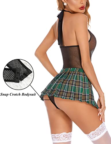 Sexy Schoolgirl Roleplay Lingerie Set with Snap Crotch
