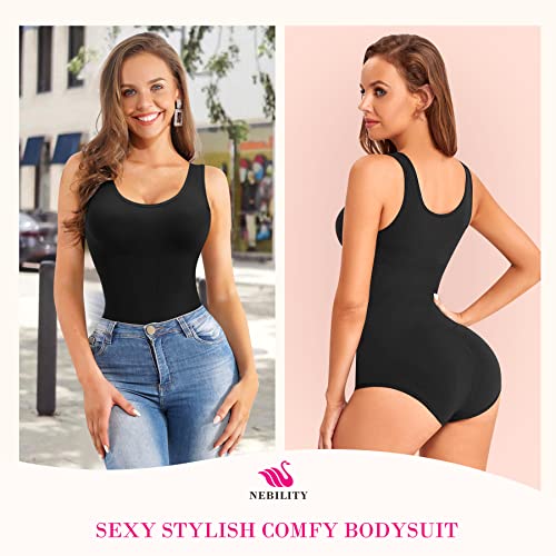 Nebility Women Waist Trainer Bodysuit Slim Full Body Shapewear Seamless Round Neck Jumpsuits Tummy Control Tops (3XL/4XL, Black)