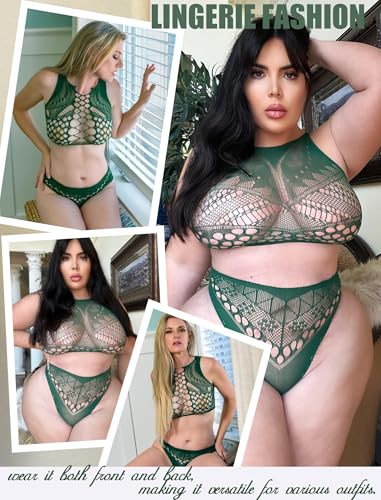 Avidlove Green Fishnet Lingerie Set: Sexy Panty & Bra